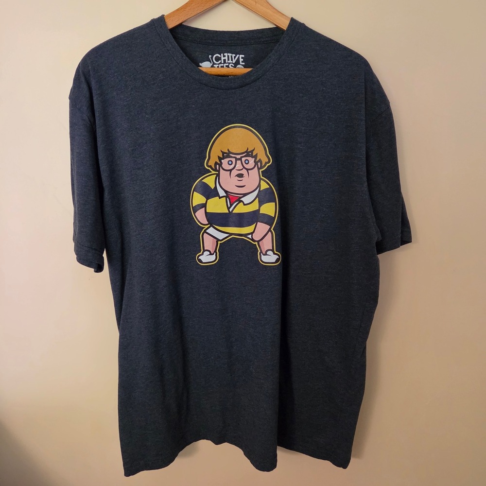 the Chive Mens 2XL Chris Farley Tommy Callahan Rugby Graphic Heather Navy Blue